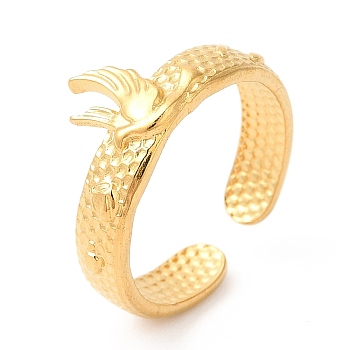 Ion Plating(IP) 201 Stainless Steel Open Cuff Ring, Bird Finger Ring for Women, Honeycomb Texture, Real 18K Gold Plated, US Size 6 1/4(16.8mm), 4~9mm