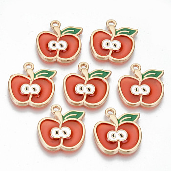 Transparent Epoxy Resin Pendants, with Alloy Findings and Enamel, Cadmium Free & Lead Free, Apple, Light Gold, Tomato, 21x19x2mm, Hole: 2mm