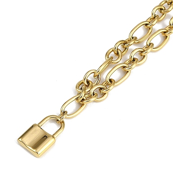 304 Stainless Steel Lock Pendant Figaro Chain Necklaces, Golden, 18.35 inch(46.6cm)