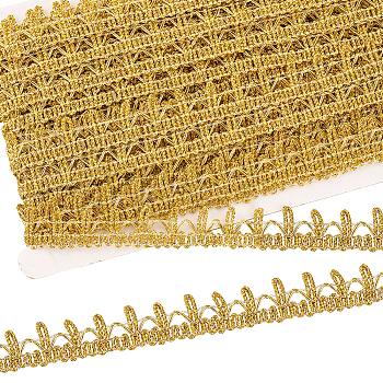Filigree Corrugated Lace Ribbon, for Clothing Accessories, Floral Pattern, Gold, 7/8 inch(22mm), 15 yards/card