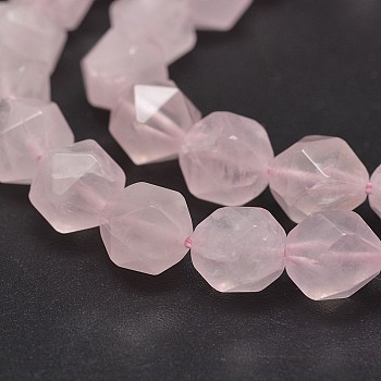 Faceted Natural Rose Quartz Gemstone Bead Strands, Star Cut Round Beads, 8mm, Hole: 1mm, about 24pcs/strand, 7.5 inch