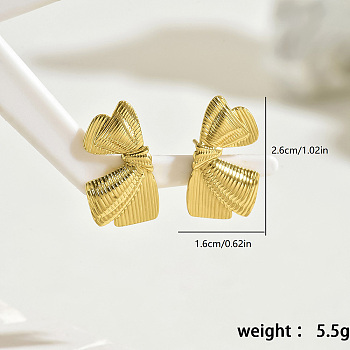 Vintage Striped Stainless Steel Butterfly Stud Earrings for Women, Daily Wear, Golden, 26x16mm