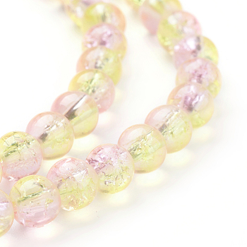 Spray Painted Crackle Glass Beads Strands, Round, Pearl Pink, 6mm, Hole: 1.3~1.6mm, 31.4 inch