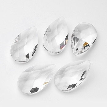 Faceted Teardrop Glass Pendants, Clear, 47.5x27.5x25~26mm, Hole: 2mm