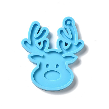 DIY Christmas Reindeer Head Pendant Silicone Molds, Resin Casting Molds, for UV Resin, Epoxy Resin Craft Making, Dodger Blue, 71x59x7mm, Hole: 3mm