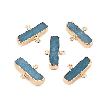 Dyed Natural White Jade Connector Charms, Rectangle Links with Golden Tone Brass Edged, Steel Blue, 25x15~16x5~6mm, Hole: 1.8mm