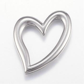 304 Stainless Steel Linking Rings, Heart, Stainless Steel Color, 38.5x30x3mm