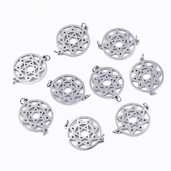 Tarnish Resistant 304 Stainless Steel Links Connectors, with Jump Rings, Laser Cut, Flat Round with Hollow Star of David, Stainless Steel Color, 14x17x1mm, Jump Ring: 3x0.4mm, 2.2mm inner diameter