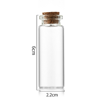Glass Bottle, with Cork Plug, Wishing Bottle, Column, Clear, 2.2x6cm, Capacity: 12ml(0.41fl. oz)