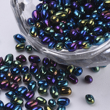 Plated Glass Seed Beads, For Nail Art Decoration, No Hole/Undrilled, Chip, Medium Blue, 2~6x2~2.5x2~2.5mm, about 450g/bag