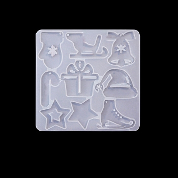 DIY Christmas Theme Pendant Silicone Molds, Resin Casting Molds, Sledge/Bell, Star, 113x115x5mm