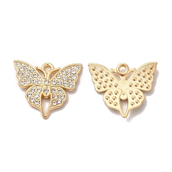 Alloy Rhinestone Pendants, Butterfly Charms, Golden, 19x22x2mm, Hole: 1.5mm