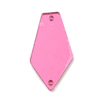 Pentagon Tie Acrylic Sew On Mirror Rhinestones, Costume Clothing Decoration, Hot Pink, 27.5x14.5x1.3mm, Hole: 1.4mm