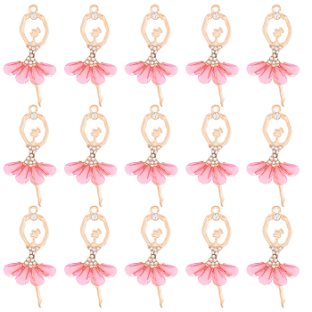 20Pcs Transparent Resin Big Pendants, Ballet Girl Charms, with Golden Plated Alloy Findings and Crystal Rhinestone, Golden, 60x31x4mm, Hole: 2mm