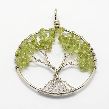 Tree of Life Natural & Synthetic Mixed Stone Bead Brass Wire Wrapped Big Pendants(KK-L136-01-NR)-2