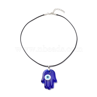 Collier pendentif mauvais œil au chalumeau bleu avec cordon ciré pour femme(NJEW-JN03955-02)-4
