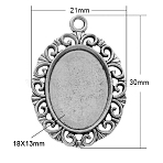 Tibetan Style Pendant Cabochon Settings, Cadmium Free & Lead Free, Oval, Antique Silver, 30x21x2mm, Hole: 2mm, Tray: 18x13mm(TIBEP-R099-AS-LF)