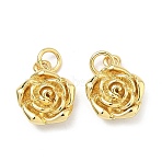 Brass Pendants, Flower Charms, Rack Plating, Long-Lasting Plated, Cadmium Free & Lead Free, Real 18K Gold Plated, 14x11.5x5mm, Jump Ring: 5x1mm, Inner Diameter: 3mm(KK-P345-64G)