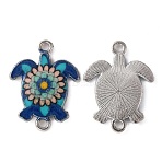 Alloy Enamel Connector Charms, Platinum, Sea Turtle, Dark Turquoise, 24x18x2mm, Hole: 1.8mm(FIND-CJC0001-04C)