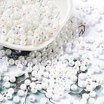 Glass Seed Beads, Half Plated, Opaque Colours Rainbow, Round Hole, Round, White, 4x3mm, Hole: 1.2mm, about 166pcs/10g(X1-SEED-H002-A-A615)