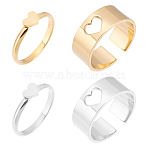 4Pcs 4 Style Heart Matching Couple Rings, 304 Stainless Steel Open Cuff Rings for Valentine's Day, Golden & Stainless Steel Color, US Size 6 3/4(17.1mm), US Size 9 1/4(19.1mm), 1pc/style(RJEW-UN0001-17)