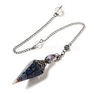 Resin Bullet Dowsing Pendulum Big Pendants, with Natural Lapis Lazuli Chip inside and Antique Silver Tone Alloy Findings, Lead Free & Cadmium Free, 325mm, Hole: 1.6mm(G-H058-01AS-09)