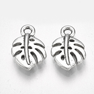 Tibetan Style Alloy Pendants, Tropical Leaf Charms, Cadmium Free & Lead Free, Monstera Leaf, Antique Silver, 14x9.5x3mm, Hole: 1.6mm(X-TIBE-S316-035AS-RS)