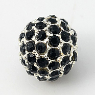 Alloy Rhinestone Beads, Grade A, Round, Silver Color Plated, Jet, 10mm, Hole: 2mm(RB-A034-10mm-A02S)