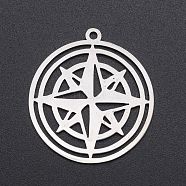 201 Stainless Steel Pendants, Laser Cut, Ring with Star, Stainless Steel Color, 33x30x1mm, Hole: 1.8mm(STAS-S105-LA224)