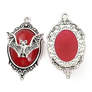 Halloween Alloy Oval Pendants, Bat Charms with Resin, Antique Silver, Red, 42.5x23.5x10mm, Hole: 2.2mm(FIND-C032-03AS-01)
