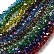 Electroplate Transparent Glass Beads Strands, Full Rainbow Plated, Faceted, Rondelle, Mixed Color, 6x5mm, Hole: 1mm, about 85~88pcs/strand, 16.1~16.5 inch(41~42cm)(EGLA-A034-T6mm-G)