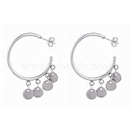 304 Stainless Steel Dangle Stud Earrings, Half Hoop Earrings, with Ear Nuts, Flat Round, Stainless Steel Color, 32x33.5x2mm, Pin: 0.7mm(X-EJEW-JE04173-05)