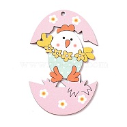 Easter Theme Wood Big Pendants, Egg with Rabbit Charm, Pink, 90x57x2mm, Hole: 3.2mm(WOOD-I007-02A)