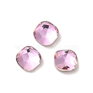 Glass Rhinestone Cabochons, Point Back & Back Plated, Faceted, Square, Light Rose, 5x5x2mm(RGLA-P037-07A-D223)