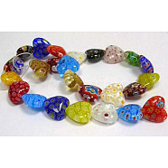Handmade Millefiori Glass Beads Strands, Mother's Day Gift Beads, Heart, Mixed Color, 12mm in diameter, hole: 1mm, 32pcs/strand, 13.5 inch(X-LK23)