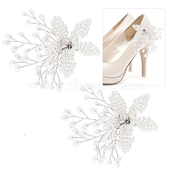 ABS Plastic Imitation Pearl Beaded Flower Wedding Shoe Decorations, Copper Wire Wrapped, with Rhinestone, Platinum & Silver, 80x62x10mm(FIND-WH0126-71S)