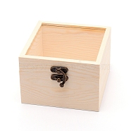 Wood Jewelry Box, with Plastic Window, for Arts, Crafts and Home Decor, Square, BurlyWood, 5-1/8x4-3/4x3-1/4 inch(13.1x12.1x8.4cm)(OBOX-WH0006-14)