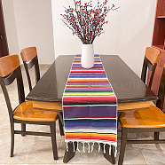 Rainbow Cotton Table Runners, Striped Tassel Tablecloths, for Party Festival Home Decorations, Rectangle, Colorful, 213x35cm(GUQI-PW0001-212B-05)