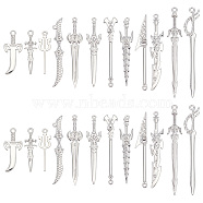 24Pcs 12 Style Rack Plating Alloy Pendants, Knife/Sword/Dagger/Three Teeth Fork, Platinum, 29~70x8~13x2~5mm, Hole: 1.5~2mm, 2pcs/style(PALLOY-OC0002-97)
