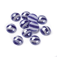 Opaque Glass Cabochons, Stripe Pattern, Half Round, Dark Blue, 9.5~10x3.5mm(X-GGLA-S038-11J-10mm)