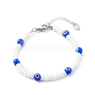Round Glass Beaded Bracelet, with Evil Eye Lampwork Beads, Blue, 7-1/4 inch(18.5cm)(BJEW-JB06484)