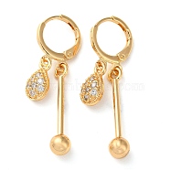 Rhinestone Teardrop Leverback Earrings, Brass Bar Drop Earrings for Women, Light Gold, 37mm(EJEW-K256-27KCG)