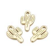 Alloy Pendants, Matte Style, Cactus, Cadmium Free & Lead Free, Real 14K Gold Plated, 19.5x13x2mm, Hole: 2.5mm(PALLOY-Q357-11MG-RS)