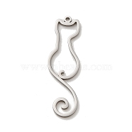304 Stainless Steel Pendants, Laser Cut, Hollow Cat Charm, Stainless Steel Color, 33x10x1mm, Hole: 1.2mm(STAS-O005-09P)