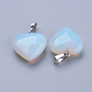 Opalite Pendants, with Brass Findings, Heart, Platinum, 23x20x9mm, Hole: 5x8mm(X-G-E434-02P)