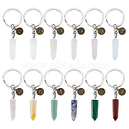 CHGCRAFT 12Pcs Mixed Gemstone Keychain, with Alloy Pendants, Iron Split Key Rings and 304 Stainless Steel Jump Rings, 8.4cm, 12pcs/set(KEYC-CA0001-31)