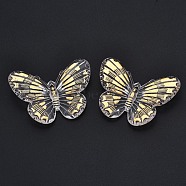 Transparent Acrylic Pendants, Golden Plated, Butterfly, Gold, 31x41.5x4.5mm, Hole: 1.4mm(X-TACR-N014-009-B01)
