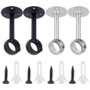 AHADEMAKER 4 Sets 2 Colors 201 Stainless Steel Curtain Rod Ceiling-Mount Brackets, with Iron Screws & Plastic Anchor Plug, Electrophoresis Black & Stainless Steel Color, 98x46mm, Hole: 4.5mm, Inner Diameter: 26mm, 2 sets/color(FIND-GA0005-68)