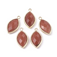 Synthetic Goldstone Pendants, with Golden Plated Brass Findings, Faceted, Horse Eye, 21.5x11.5x3~5mm, Hole: 1.6mm(G-L514-023B)