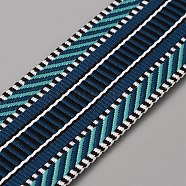 Polyester Jacquard Ribbons, Tyrolean Ribbon, Stripe Pattern, Turquoise, 1-1/2 inch(38mm)(OCOR-WH0082-63B)